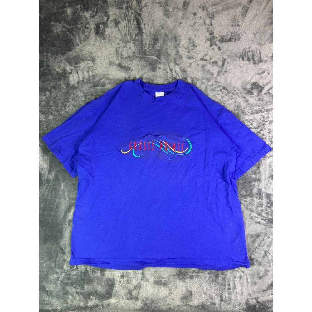 Vintage Grosse Pointe Michigan Neon Graphic T-Shirt Blue Single Stitch XL‎